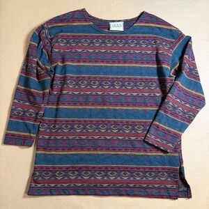 Jazz Sport Womens Sz Large Vintage 90s Western Aztec Tribal All Over Print AOP
